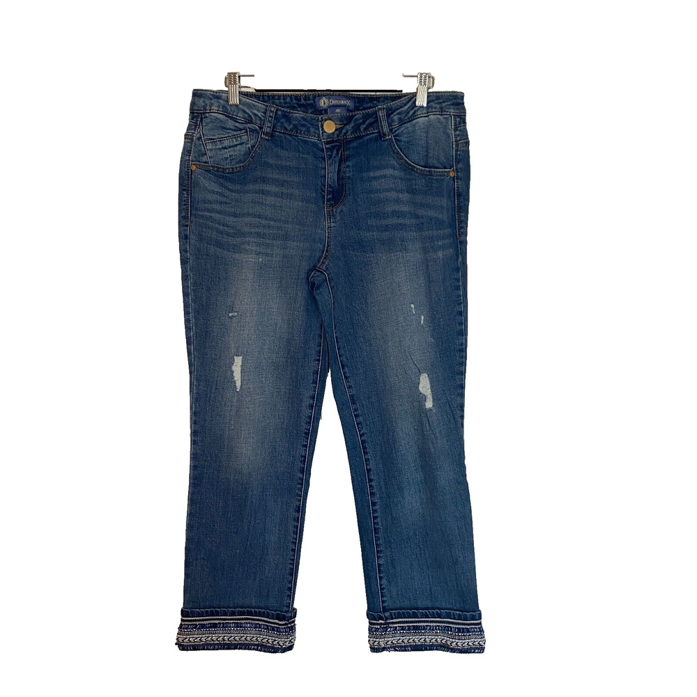 Democracy "Flex"ellent Crop Jeans Sz 8 Embellished Distressed Rolled Blue